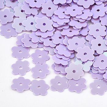 Ornament Accessories, PVC Plastic Paillette/Sequins Beads, Flower, Lilac, 6x7~7.5x0.4mm, Hole: 1mm, about 35000pcs/500g