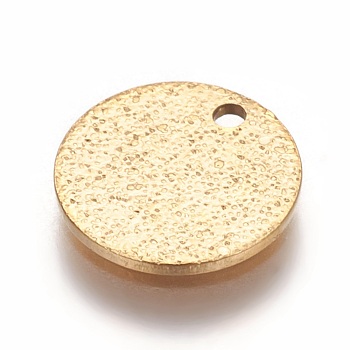 Ion Plating(IP) 304 Stainless Steel Textured Pendants, Flat Round, Golden, 10x1mm, Hole: 1.2mm