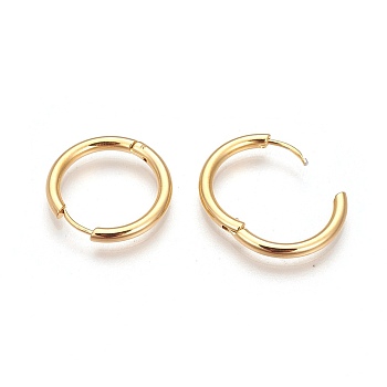 304 Stainless Steel Hoop Earrings, Manual Polishing Huggie Earrings, Golden, 9 Gauge, 14x3mm, Pin: 0.9mm(±0.1mm), Inner Diameter: 8mm