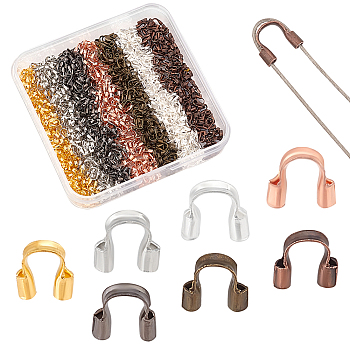 Elite 840Pcs 7 Color Brass Wire Guardians, Cadmium Free & Lead Free, Mixed Color, 4.5x4x1mm, Hole: 0.5mm, 120Pcs/color