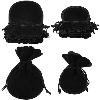 20Pcs 2 Styles Gourd Velvet Bags, Drawstring Gift Pouches Favor Bags, Black, 9.5~12x7.5~9cm, 10pcs/style