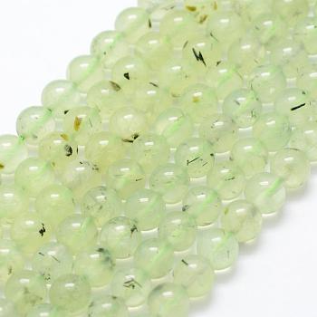 Natural Prehnite Beads Strands, Round, 8mm, Hole: 1mm, about 49pcs/strand, 15.3 inch(39cm)