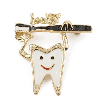 Alloy Enamel Brooch for Clothes Backpack, Tooth, Golden, 41x39x10.5mm