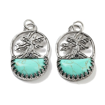 Synthetic Turquoise Bag Pendants, Rack Plating Antique Silver Plated Brass Tree Charms, Cadmium Free & Lead Free, 41x26x6mm, Hole: 5.5mm