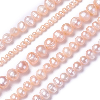 Natural Cultured Freshwater Pearl Beads Strands, Potato, Pink, 4~12x4~12mm, Hole: 0.5~1mm, about 28~100pcs/strand, 13.8 inch~15.7 inch(35~40cm)