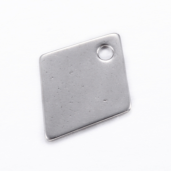 201 Stainless Steel Pendants, Rhombus, Stainless Steel Color, 16x13x0.8mm, Hole: 1.5mm