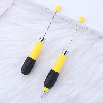 Plastic Retractable Ball-Point Pen, Beadable Pen, for DIY Personalized Pen with Jewelry Bead, Yellow, 147~175x20mm