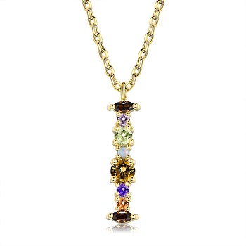 Brass Micro Pave Cubic Zirconia Pendant Necklaces, Initial Necklaces, with Cable Chains, Letter I, Colorful, Golden, 15-3/4 inch(40cm)