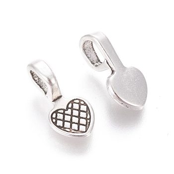Alloy Glue-on Flat Pad Bails, Antique Silver, Lead Free & Cadmium Free, Heart, Antique Silver, 16x8x1mm, Hole: 4mm