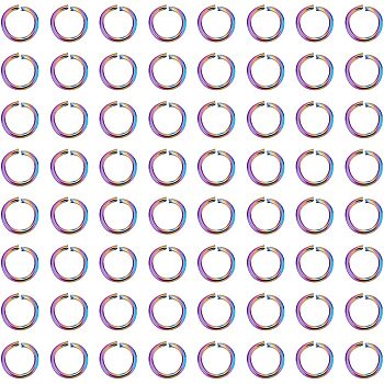 100Pcs Ion Plating(IP) Rainbow Color 304 Stainless Steel Open Jump Rings, Round Ring, 8x1mm, 18 Gauge, Inner Diameter: 6mm