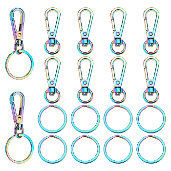 Elite 10Pcs Alloy Swivel Clasps, Key Clasps and 10Pcs Ion Plating(IP) 304 Stainless Steel Split Key Rings, Mixed Color, 2 Style
