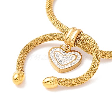 Bracelet coulissant à breloques en forme de cœur avec strass en cristal et chaîne à mailles rondes pour femme(BJEW-C013-08G)-3