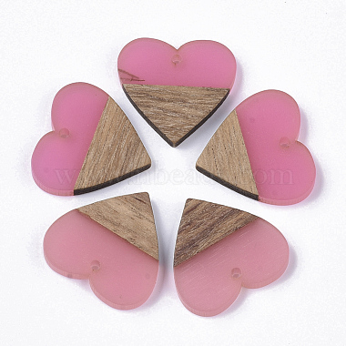 HotPink Heart Resin+Wood Pendants