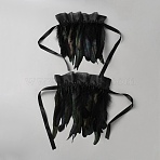 Feather Gloves, Bracelets Wrist Band, for Halloween Party Stage Performance, with Polyester Cord, Black, 620~630mm(AJEW-WH20070-217B)
