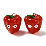 Cartoon Opaque Resin Vegetable Pendants, Funny Eye Bell Pepper Charms with Platinum Plated Iron Loops, FireBrick, 22x20.5x19mm, Hole: 2mm(CRES-B018-07A)