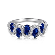 Anti-Tarnish Rhodium Plated 925 Sterling Silver Wave Finger Rings, Oval Cubic Zirconia Ring for Women Men, Blue, 6.5mm, Inner Diameter: US Size 6 3/4(17.1mm)(RJEW-Z040-02P-A)