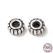 925 Sterling Silver Corrugated Beads, Flat Round, Antique Silver, 4.5x2mm, Hole: 1.6mm(STER-P053-09A-AS)