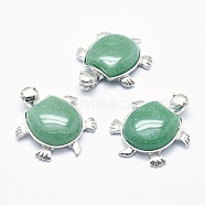 Natural Green Aventurine Pendant, with Alloy Findings, Tortoise, Platinum, 38x30.5x8.2mm, Hole: 3x4.5mm(G-G759-B04)