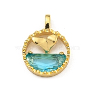 Rack Plating Glass Pendants, with Brass Findings, Long-Lasting Plated, Flat Round, Real 18K Gold Plated, 19x14x4mm, Hole: 3.5x2mm(KK-U035-15G)