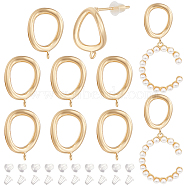 5 Pairs Brass Stud Earring Findings, with Vertical Loops, Twist Oval, with 30Pcs Plastic Ear Nuts, Real 14K Gold Plated, 14x10mm, Hole: 1.1mm, Pin: 0.6mm(KK-BC0011-59)
