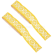 Ethnic Style Embroidery Polyester Ribbon, Clothing Accessories, Floral Pattern, Yellow, 1-1/4 inch(33mm), about 7.66 Yards(7m)/Bundle(OCOR-WH0047-92A)