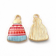 Winter Theme Printed Alloy Pendants, Lead Free & Cadmium Free & Nickel Free, Hat Charm, Golden, Red, 18x12.5x3mm, Hole: 1.8mm(PALLOY-H127-03G-03)