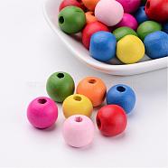 Dyed Natural Wood Beads, Round, Mixed Color, 14x13mm, Hole: 4mm(X-WOOD-R249-045)