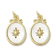 Brass Pave Shell Pendants, Oval Charms with Star, Real 18K Gold Plated, 20.5x13x2mm, Hole: 3.4mm(KK-I708-10A-G)
