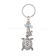 Turtle Alloy Pendant Keychain, with Natural Aquamarine Chip, Antique Silver, 9.3cm(KEYC-JKC00700)