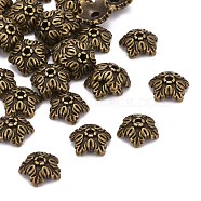 Tibetan Style Bead Caps, Cadmium Free & Nickel Free & Lead Free, 5-Petal, Flower, Antique Bronze, 10x4mm, Hole: 1mm(TIBEB-A24621-AB-FF)