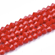 Opaque Solid Color Glass Beads Strands, Imitation Jade, Faceted, Bicone, Red, 4.5x4mm, Hole: 1mm, about 92~96pcs/strand, 13.78~14.37 inch(X-GLAA-Q080-4mm-B02)