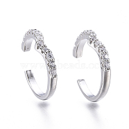 Brass Micro Pave Clear Cubic Zirconia Cuff Earrings, Platinum, 15x3mm, Inner Diameter: 12mm(EJEW-I249-05P)