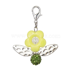 Acrylic Flower Pendant Decoration, with Polymer Clay Rhinestone Beads and Zinc Alloy Lobster Claw Clasps, 52mm(HJEW-JM01312-03)