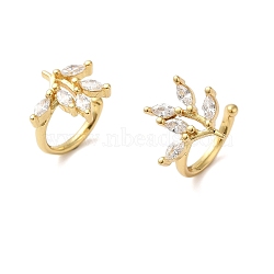 Brass Micro Pave Clear Cubic Zirconia Cuff Earrings for Women, Leaf, Golden, 15x13mm(EJEW-B057-01G)