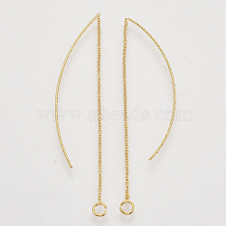 Brass Chain Stud Earring Findings, with Loop, Ear Threads, Nickel Free, Real 18K Gold Plated, 110~113x0.7mm, Hole: 2.5mm(KK-T054-01G-NF)