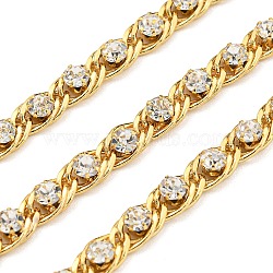 Brass with Rhinestone Link Chains, Soldered, with Spool, Cadmium Free & Lead Free, Round, Real 18K Gold Plated, 5mm(AJEW-Z028-02G)