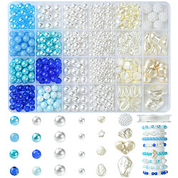 DIY Round Acrylic & ABS Plastic Imitation Pearl Beads Bracelets Jewelry Making Kits, Mixed Color, 6~25x0.8~23x0.8~12mm, Hole: 1~2.3mm(DIY-FS0007-41)