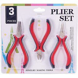 DIY Jewelry Tool Sets, Ferronickel Round Nose Pliers, Flat Nose Pliers and Side Cutting Pliers, Red, 115~120x65~70mm, 3pcs/set(PT-PH0001-05)