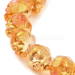 Transparent Electroplated Glass Beads Strands, Rainbow Plated, Faceted Skull, Sandy Brown, 15x13x13.5mm, Hole: 1.4mm, about 48~50pcs/strand, 22.83~23.23 inch(58~59cm)(GLAA-G104-02A)