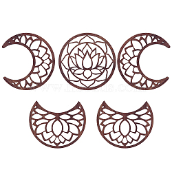 Hollow Wood Wall Hanging Ornaments, Wall Decor Door Decoration, Moon Phase with Lotus Pattern, FireBrick, Moon: 200x165~200x5mm, 5pcs/set(AJEW-WH0323-36A-01)