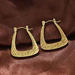 304 Stainless Steel Hoop Earrings for Women, Ion Plating(IP), Trapezoid, Real 18K Gold Plated, 25.5x24x2.5mm(EJEW-L296-037G)