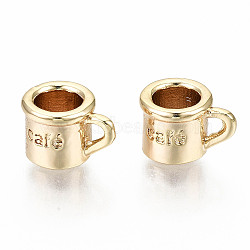 Brass Charms, Nickel Free, Cup with Cafe, Real 18K Gold Plated, 6.5x10x7mm, Hole: 1x2mm(X-KK-S360-030-NF)
