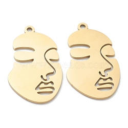 Ion Plating(IP) 304 Stainless Steel Pendants, Manual Polishing, Abstract Face, Golden, 35x20x1mm, Hole: 2mm(STAS-P276-01C-G)