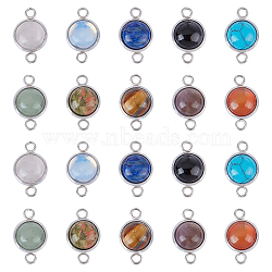 20Pcs 10 Styles Natural & Synthetic Mixed Gemstone Connector Charms Sets, Half Round Links, with Stainless Steel Color Tone 304 Stainless Steel Findings, 12x19.5x5mm, Hole: 2mm, 2pcs/style(G-GA0001-65)