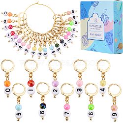 30Pcs 10 Style Acrylic Number Bead Pendant Stitch Markers, Mixed Color, 3.6cm, 3pcs/style(HJEW-SC00052)