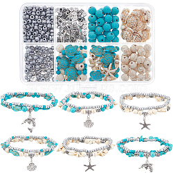 DIY Summer Beach Surfer Stretch Bracelet Making Kits, Synthetic Mixed Gemstone Stackable Bracelets, Turquoise, 8.5x8x6mm, Hole: 1.2mm(DIY-SC0024-78)