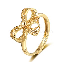 Bowknot Brass Adjustable Rings for Women, Golden, Bowknot: 12.5x18mm, Inner Diameter: 19mm(RJEW-M016-09G)