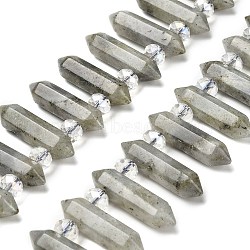 Natural Labradorite Double Terminated Point Beads Strands, with Glass Beads, Faceted Bullet, Top Drilled, 31~33x7~9x7~9mm, Hole: 1mm, about 26~27pcs/strand, 15.16~15.75''(38.5~40cm)(G-H069-A04-01)