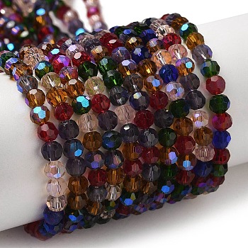Electroplate Transparent Glass Beads Strands, Faceted, Round, Rainbow Plated, Colorful, 4mm, Hole: 0.7mm, about 87~93pcs/strand, 32~33cm