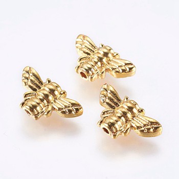 Alloy Beads, Real 18K Gold Plated, Bee, Golden, 9x15x4mm, Hole: 1.5mm